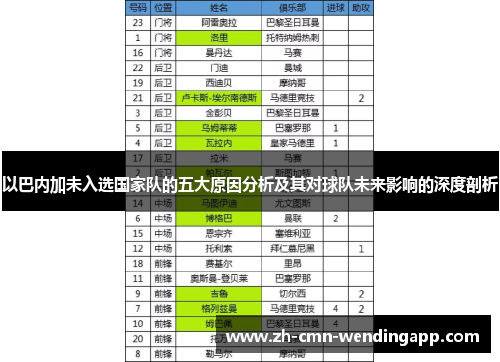 以巴内加未入选国家队的五大原因分析及其对球队未来影响的深度剖析