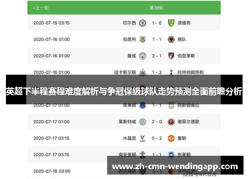 英超下半程赛程难度解析与争冠保级球队走势预测全面前瞻分析