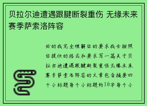 贝拉尔迪遭遇跟腱断裂重伤 无缘未来赛季萨索洛阵容 贝拉尔迪遭遇跟腱断裂重伤 无缘未来赛季萨索洛阵容